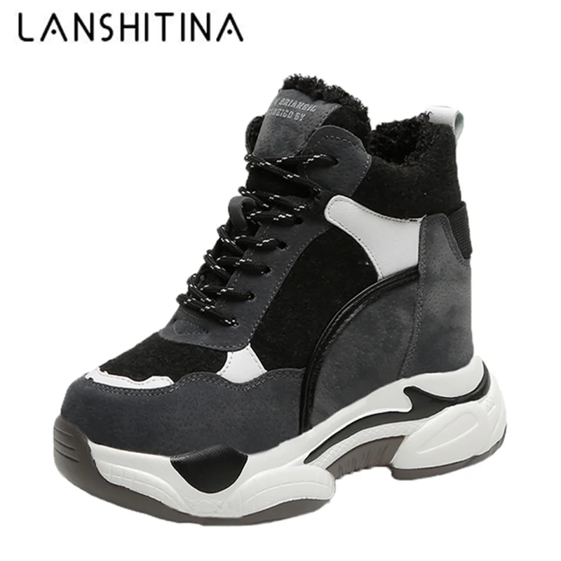 

Winter Boots Women Chunky Platform Sneakers 8cm Warm Fur Non-slip Patchwork Vulcanize Shoes Female Dad Shoes Sapatos De Mujer
