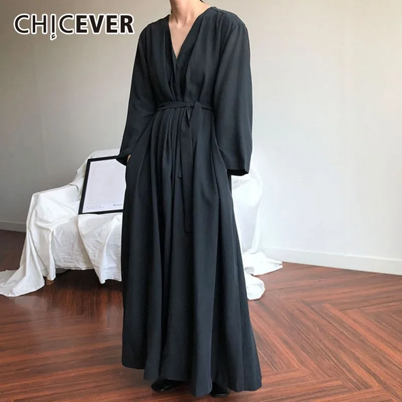 Повседневные женские платья CHICEVER с V образным вырезом и длинным рукавом на