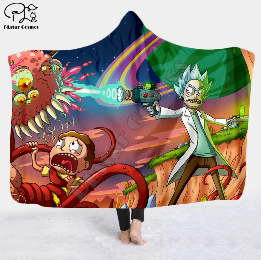 Рисунки с мультиками Rick And Morty одеяло с капюшоном 3D Полное печатное надеваемое покрывало взрослые мужчины женский кашемировый шарф стиль-5