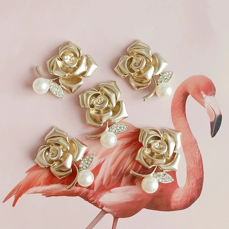 2 шт./лот металлические жемчужные пуговицы со стразами в золотом цвете Цветочные