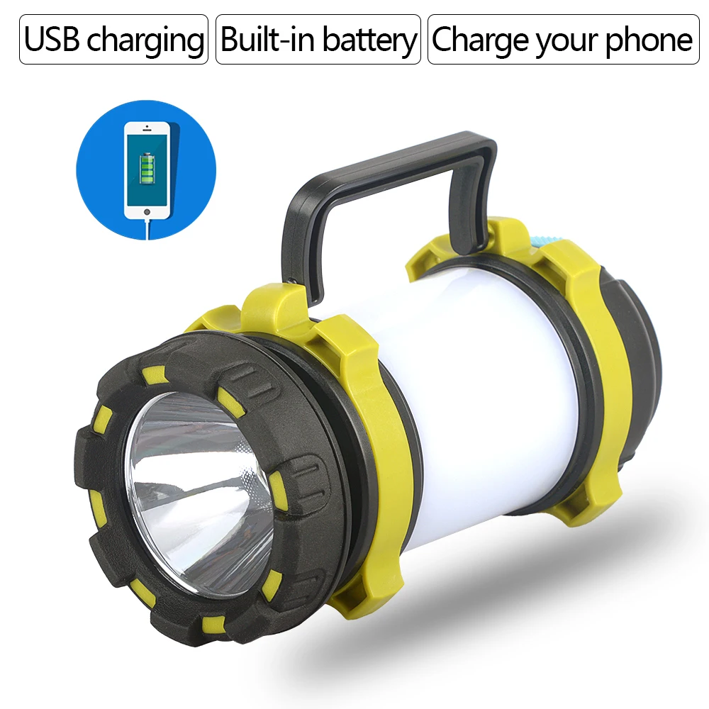 Многофункциональный портативный светодиодный фонарь для кемпинга USB 3000mAh power Bank супер яркий фонарик точечная Регулируемая подсветка прожектор на открытом воздухе