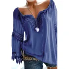 Блузка Женская свободного покроя с открытыми плечами, модный однотонный топ из хлопка и льна с кружевом, с длинными рукавами, в стиле бохо, 40 #