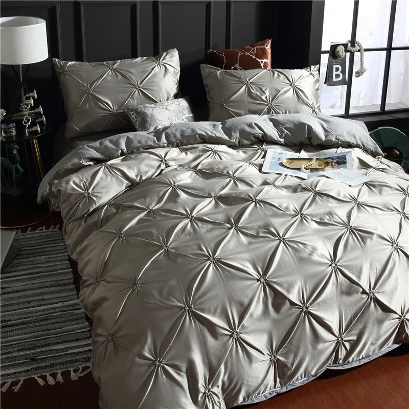 

European Style Bedding Set Silk Duvet Cover Set Solid Color Queen Bedspreads With Pillow Case Bedroom Decor housse de couette