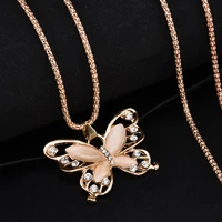 2019 new fashion rose golden butterfly chokers necklaces cat eye stone long necklace women jewelry wholesale