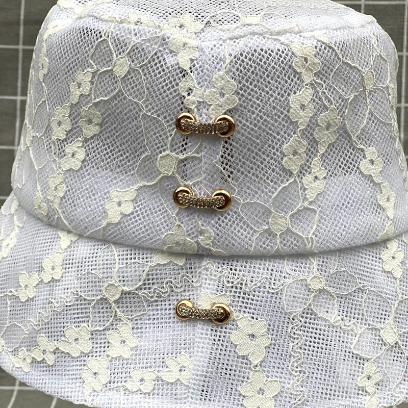 2021 Hat Spring Summer Women Fashion Lace Hollow Out Bucket Hats Elegant Diamond Breathable Sun Protection Shading Cap QDKPOTC