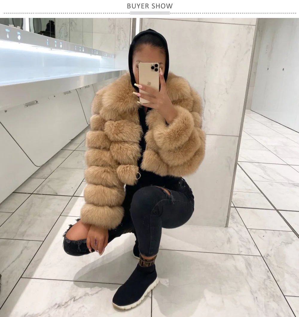 Furry Cropped Faux Fur Coats Jackets Women Fluffy Top Coat Winter Fur Jacket Manteau Femme Women Fur Coat  S-4XL Tops