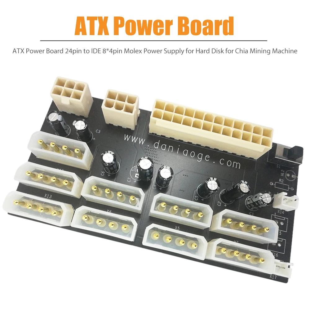 atx power board 24pin to ide 8x4pin power supply board for chia mining machine hard disk with 8 sata cable free global shipping
