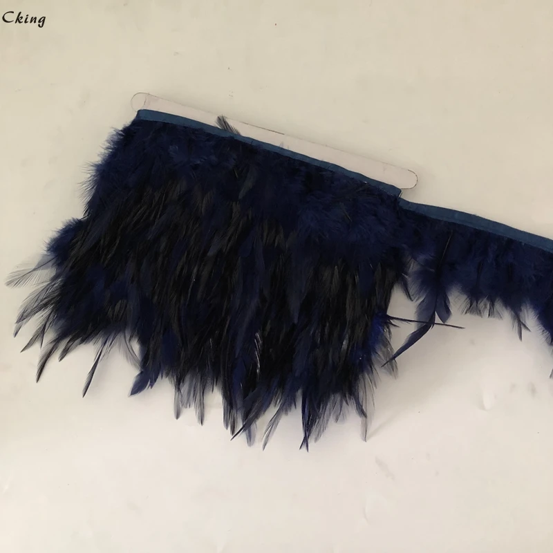 Красивая Темно синяя крашеная Куриные перья отделка бахрома ПРИШИТАЯ на
