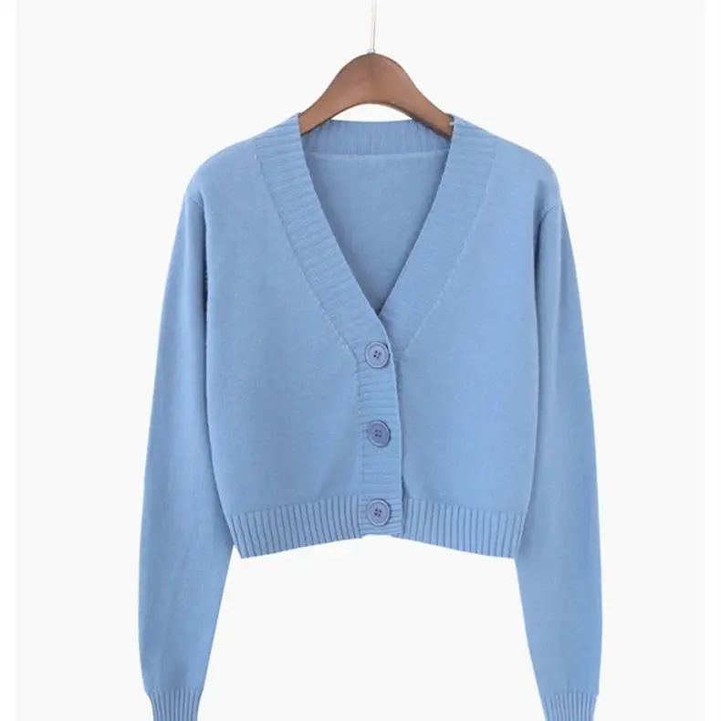 

High Quality Bud Core Yarn Spring and Autumn New Korean Style Loose Long Sleeve V-neck Cardigan Knitted Women 's Short Top
