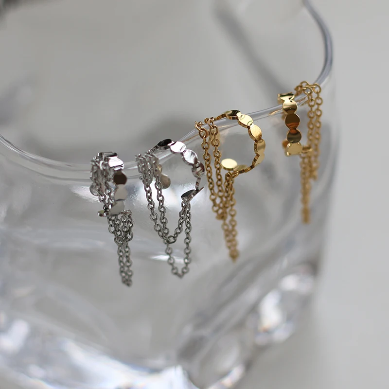 

Fashion Round Tassel Chain Ear Clip Stainless Steel Double Pierced Earring for Women Girls Wedding Party Jewelry Gift Bijoux