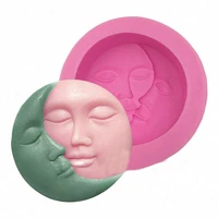 1pcs pink soap mold round sun and moon faces silicone mold for soap candle making diy fondant chocolate cake decorating mould