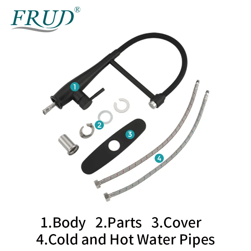 FRUD черный смеситель с одним отверстием вытяжной излив кран и для кухонной