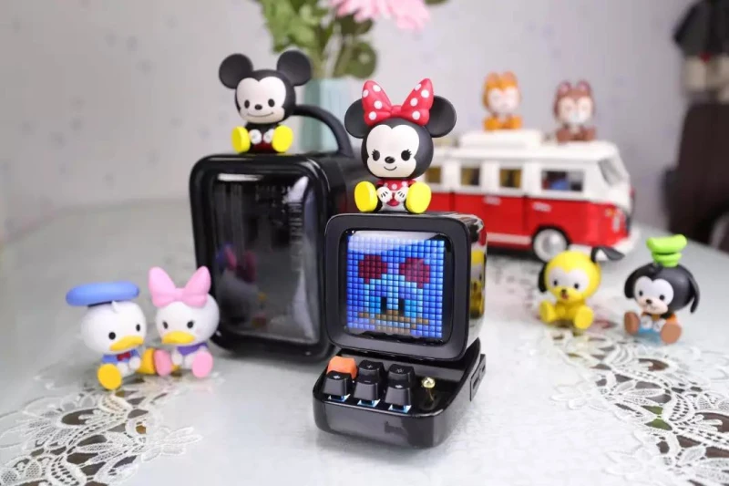 저렴한 Divoom DITOO-픽셀 블루투스 무선 스피커, 다크 나이트 블랙 기계식 레트로 컴퓨터 모델 스마트 스피커 알람 시계