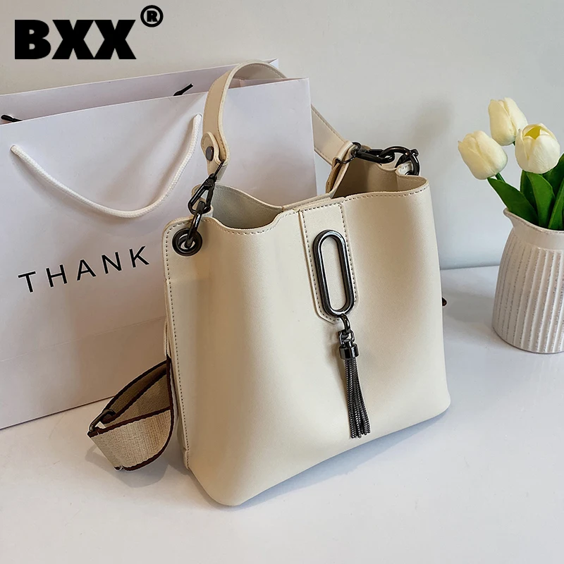 

[BXX] винтажные сумки-ведро из искусственной кожи с кисточками простые женские 2021 модные брендовые сумки через плечо женские трендовые сумки ...