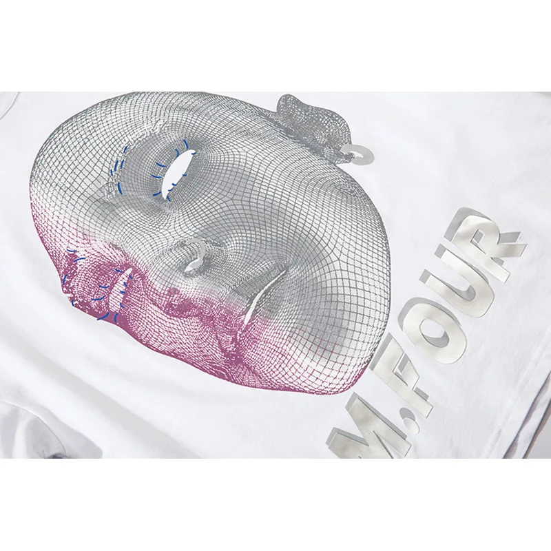 

Summer High Street Men's T-shirt Reflective Head Printed Male Students Korean Loose Clothes Trendy Mens Clothing Oversize