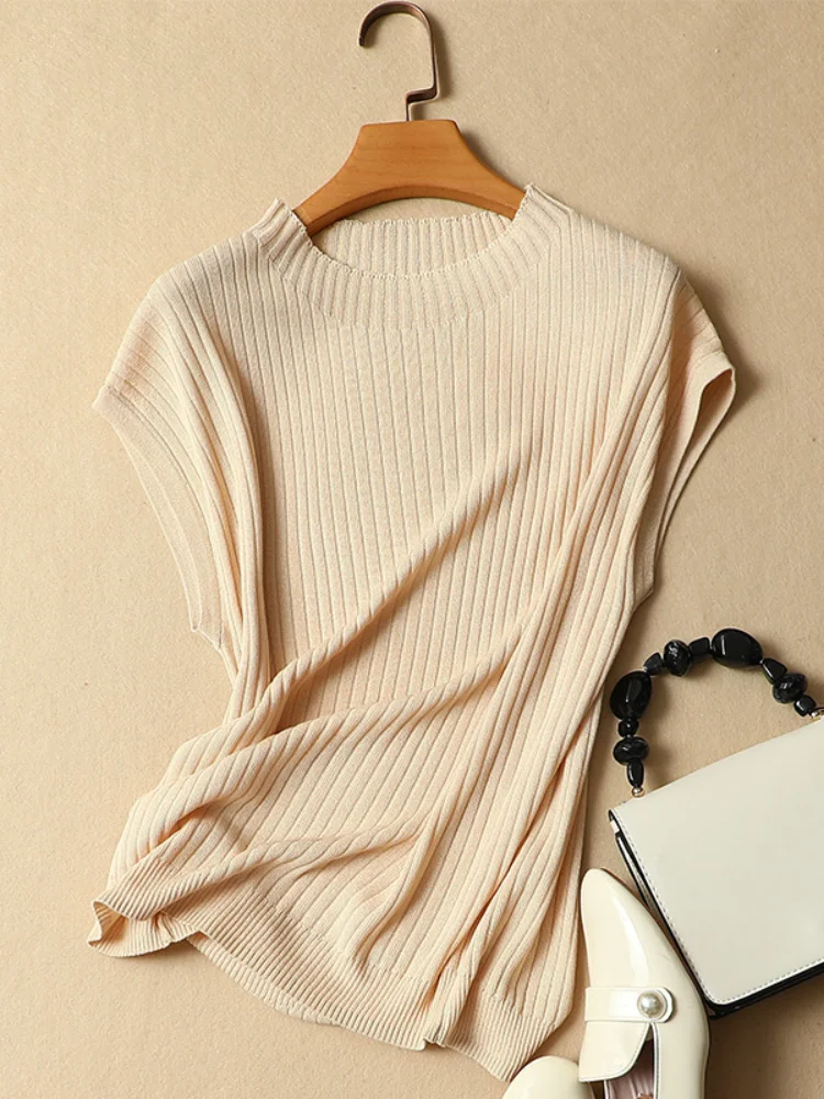 2021 летние новые шелковые трикотажные женские футболки с О-образным вырезом