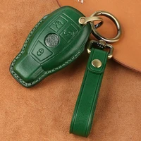 leather car key case cover for mercedes benz w203 w210 w211 w124 w202 w204 w212 cla glc amg key bags keychain protect set