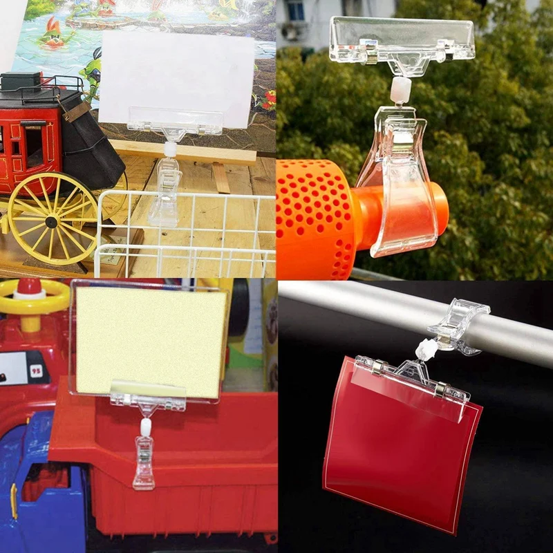 

25 Pack Plastic Merchandise Sign Clip Rotatable Clip-on Holder Display Clip Holder Stand Price Display Holders,Clear