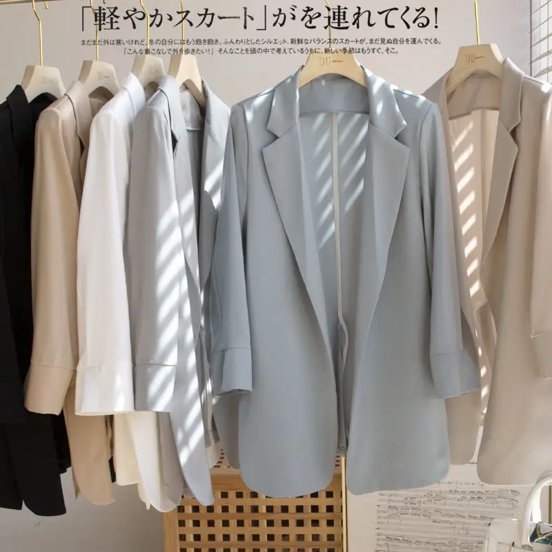 

Women Notched Long Sleeve Spring Cozy Loose Solid Simple Vintage Office Outwear All Match Ulzzang Temperament Female Ins