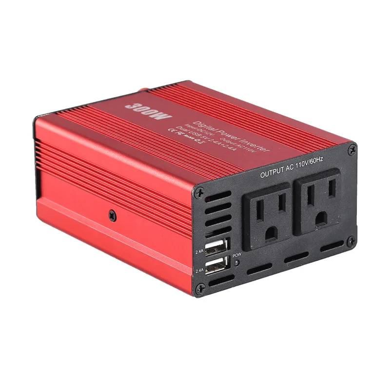 

On-board inverter 300W cross-border hot style red 12V to 110V dual USB4.8A