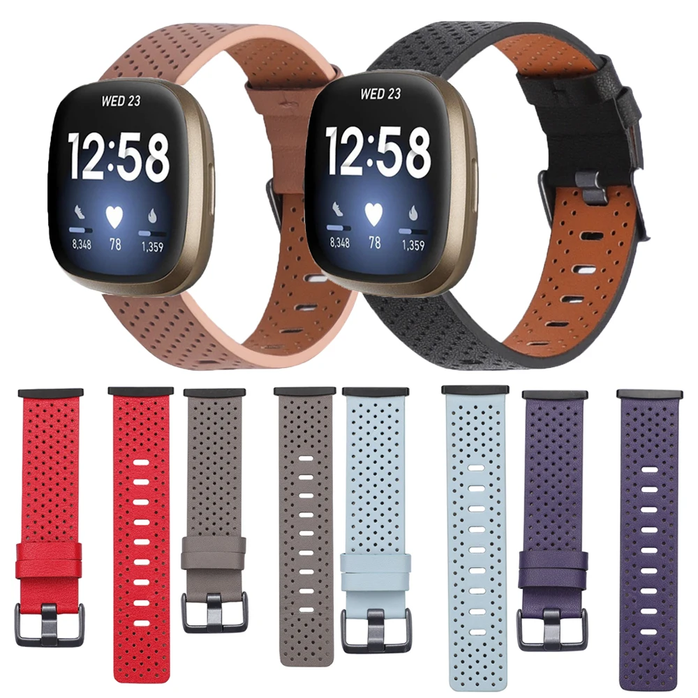 Breathable Leather band For fitbit versa 3 smart watch belt With holes cowhide versa3 leather strap for fitbit sense watchband