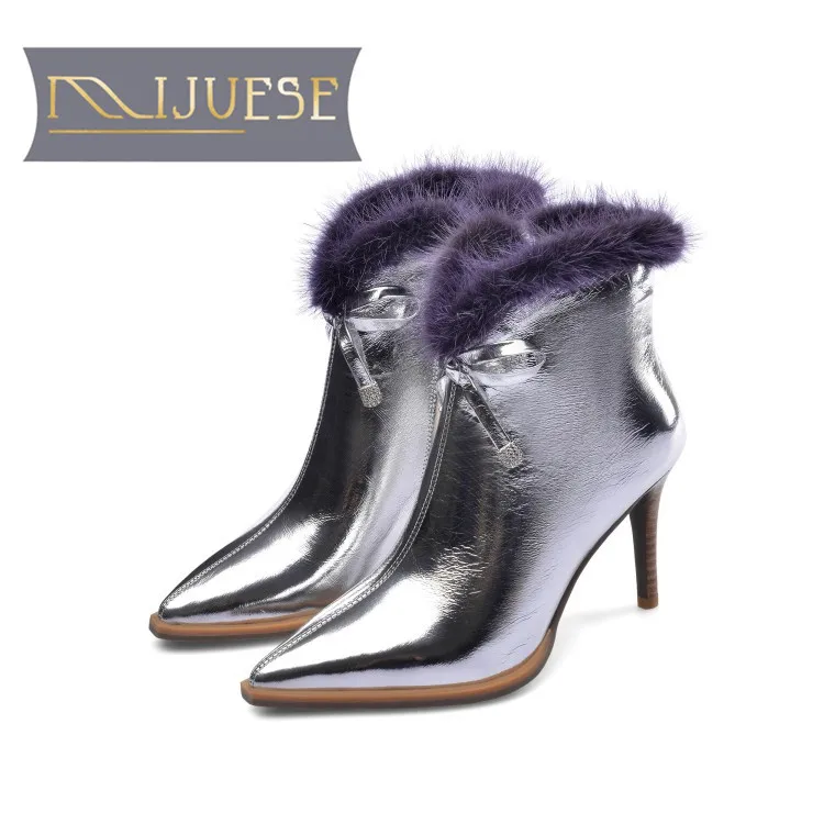 MLJUESE/женские ботильоны из коровьей кожи Зимние короткие плюшевые женские ботинки