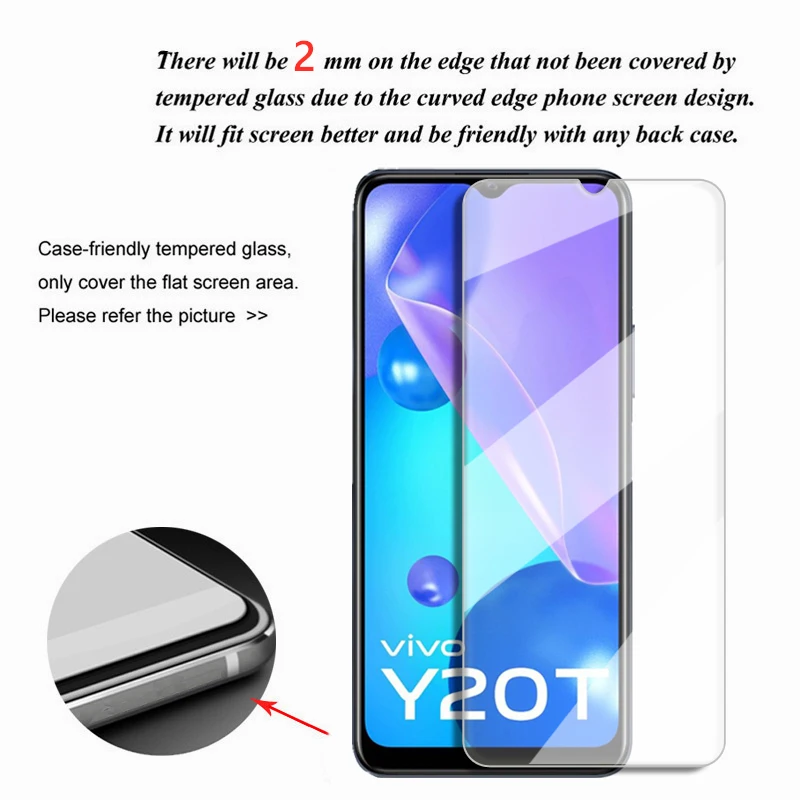 Protector de pantalla 9H para Vivo Y20T, cristal templado para Vivo Y20T, Y20, Y21, Y21s, Y53s, Y73, Y73s, Y3s, 2021-1