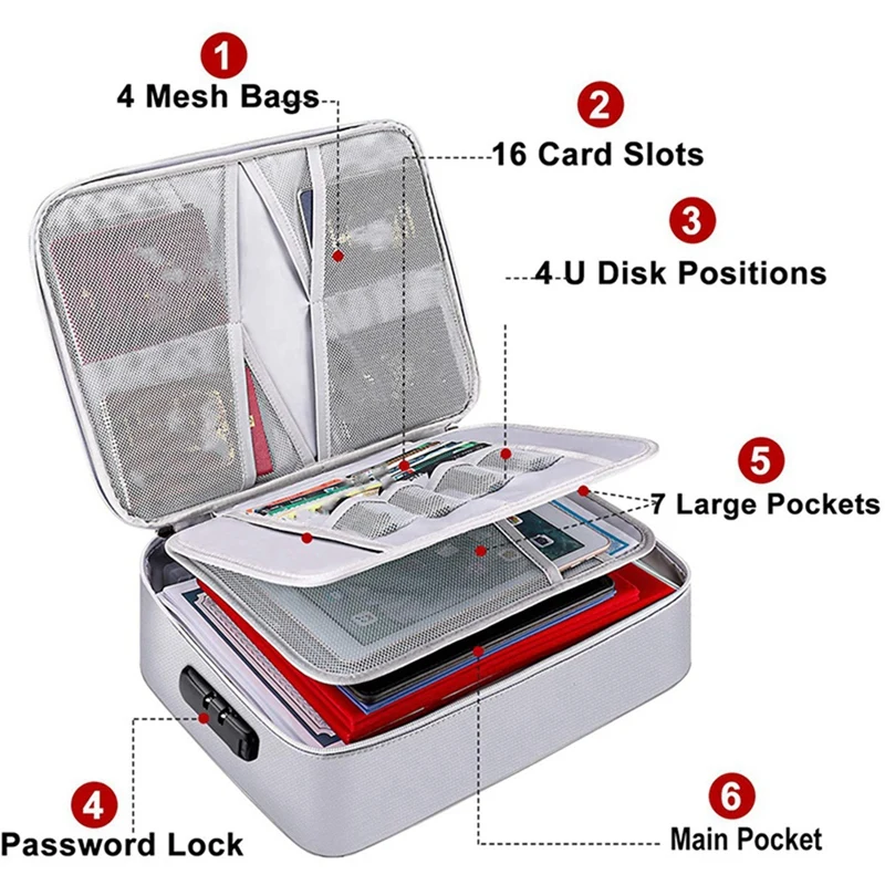 

4Pcs White Multifunctional Adjustable Bolt Locks with Fireproof Document Storage Bag, Carry Wallet