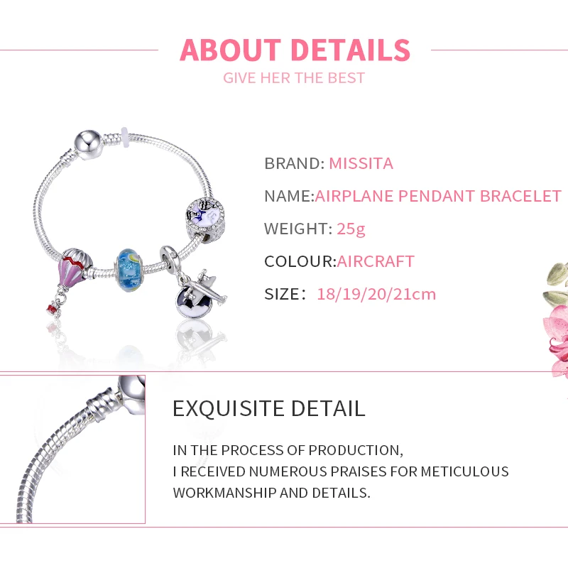 

MISSITA 2019 Travel Series Charm Bracelets for Women with Glass Bead Airplane Charm Bracelet Wedding Anniversary Gift