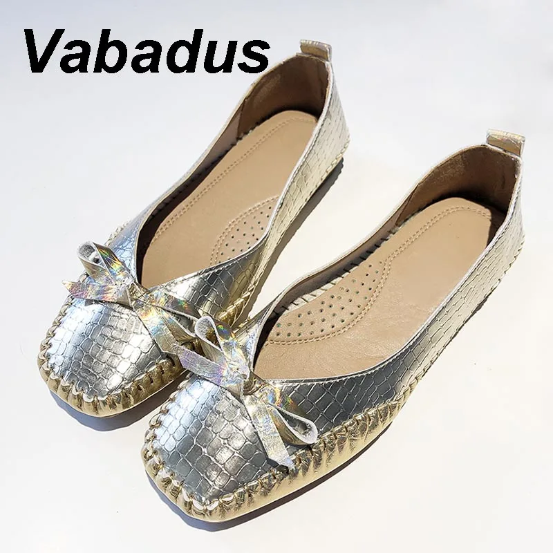 

Женские лоферы с бантом Vabadus, золотистые/серебристые балетки с квадратным носком, повседневные слипоны для вождения, yd741