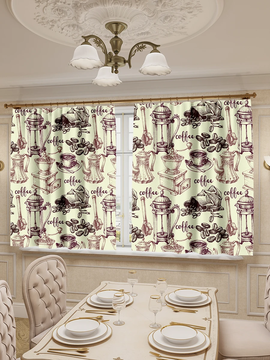Фото Шторы для кухни Lejoy Home из габардина с рисунком "Кофейный набор" размером 180 х 290 см (включая 2 шторы по 145 каждая) Шторы для кухни Lejoy Home из габардина с рисунком "Кофейный набор" размером 180 х 290 см (включая 2 шторы по 145 каждая)