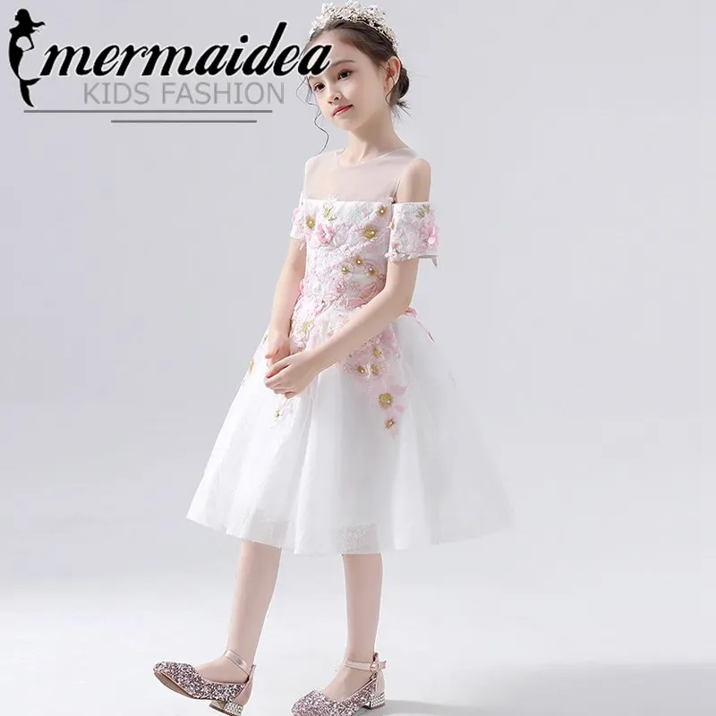 Летнее роскошное Новое Детское пышное платье принцессы с цветочной аппликацией