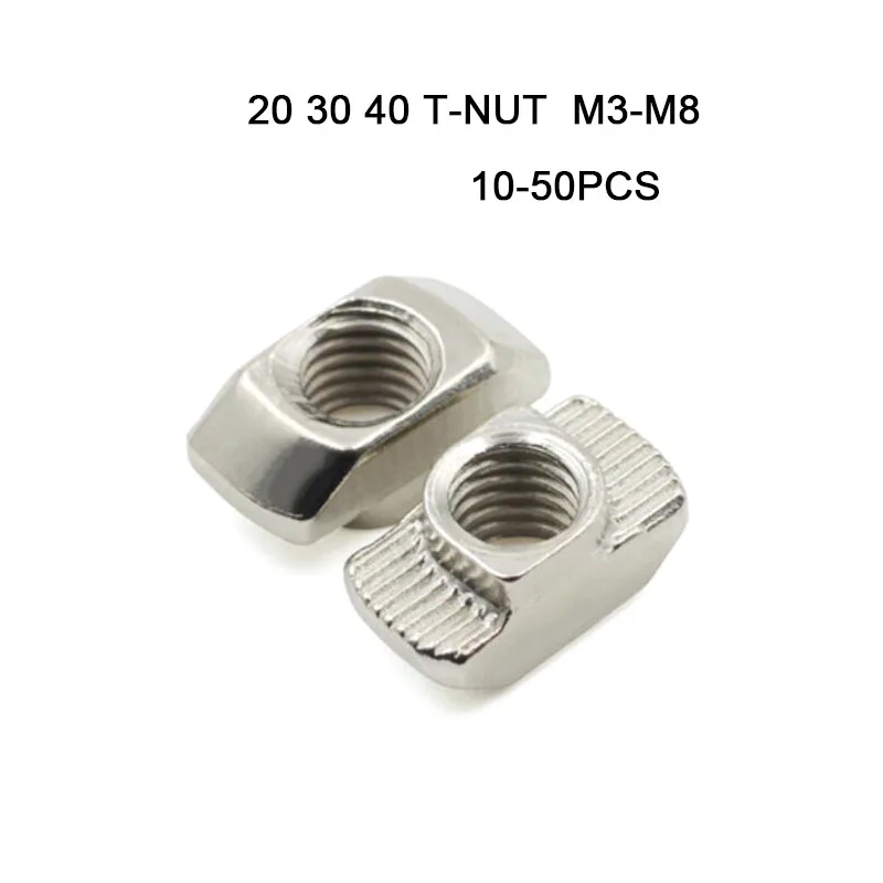 

10-50Pcs T Nut M3 M4 M5 M6 M8 T Nut Hammer Head Nut Bolt Nickel Plated For 2020 3030 4040 Aluminum Profile High Quality