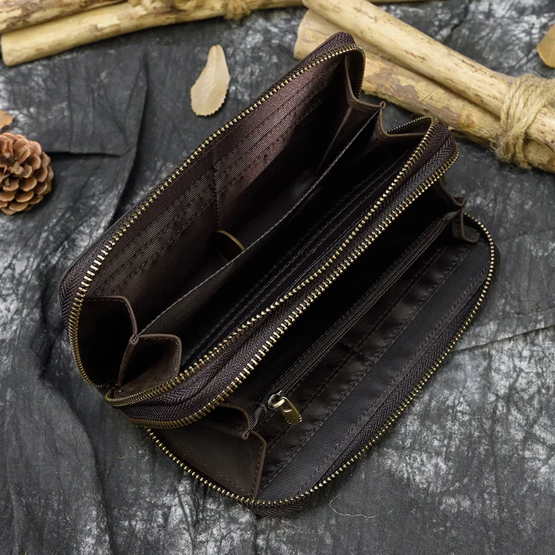 Мужские кошельки с двойной молнией длинный клатч из натуральной кожи кошелек для