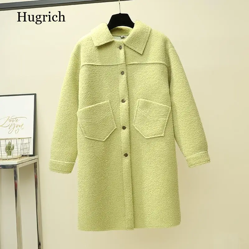 

Women's Avocado Sheepskin Coat Imitation Velvet Thick Woolen Overcoat Long Section Loose Placket Autumn And Winter 2021
