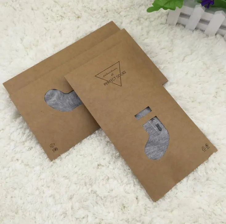 

New Arrive 600pcs Brown Kraft Paper Garment Clothing Socks Stocking Storage Bag Box Retail Packaging 2 Type 11.8x22cm SN538