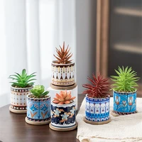 nordic style flower pot mandala ceramics plant flower pot colorful geometric printing round succulents bonsai planter with tray