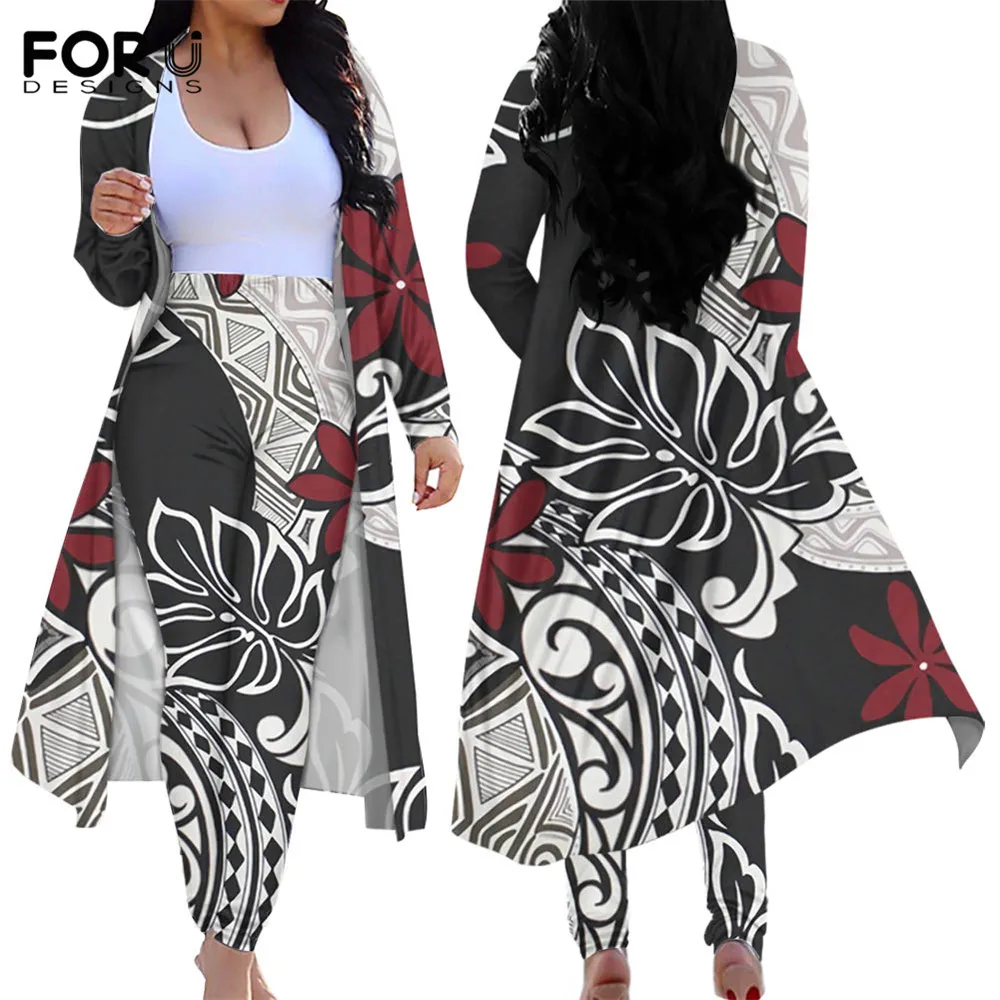 

FORUDESIGNS Women's Casual Cardigan Polynesian Tribe And Hawaiian Plumeria Design Lady's Leggings Outfits Women's Clothing 2021