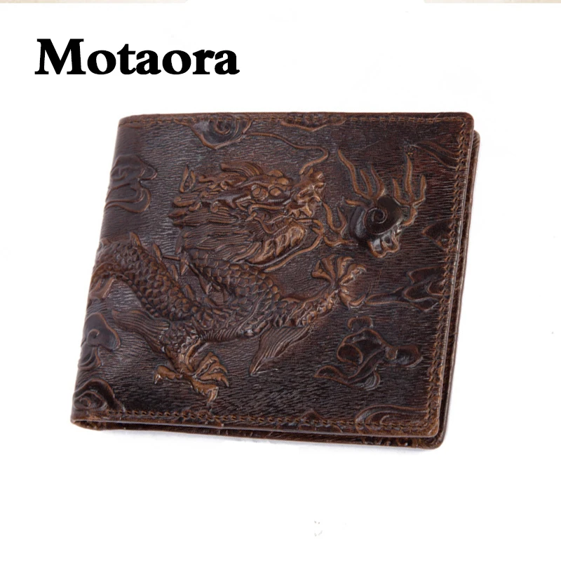 

MOTAORA Man Leather Wallet Men's And Women's Cowhide Dragon Pattern Wallets For ID Card Cash Coin Picture Retro Purse Money Bag