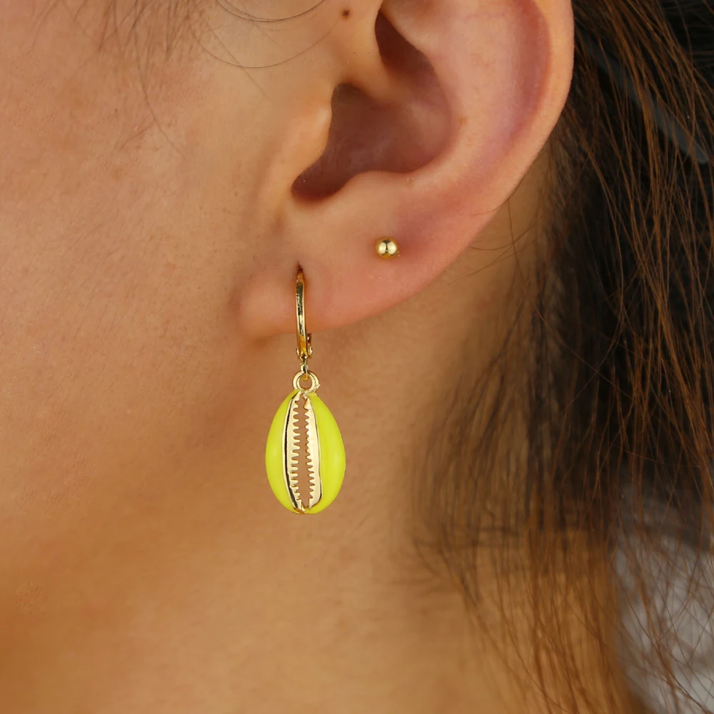 Разноцветные эмалированные серьги подвески в форме ракушки для женщин женские