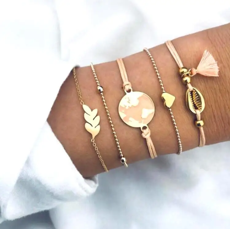 15 Горячие смешанные стили Boho кисточкой лист слон Черепаха Фатима хамса луна сердце оболочки ручной работы очаровательные браслеты женские ювелирные браслеты - Окраска металла: 15