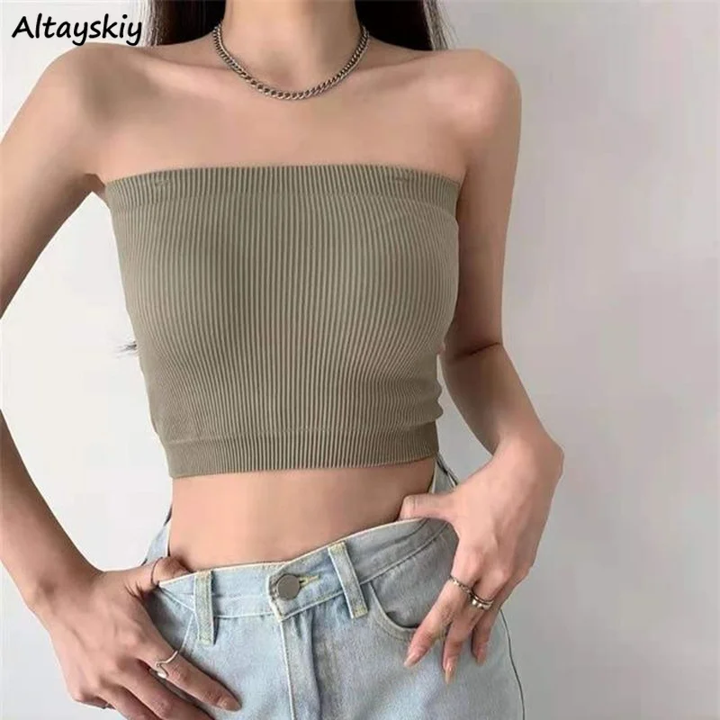 Tanks Women Summer Solid Simple Streetwear Females Camis Sexy Basic Gentle Detachable Strap Hot Girls Crop Tops Knitted Fashion