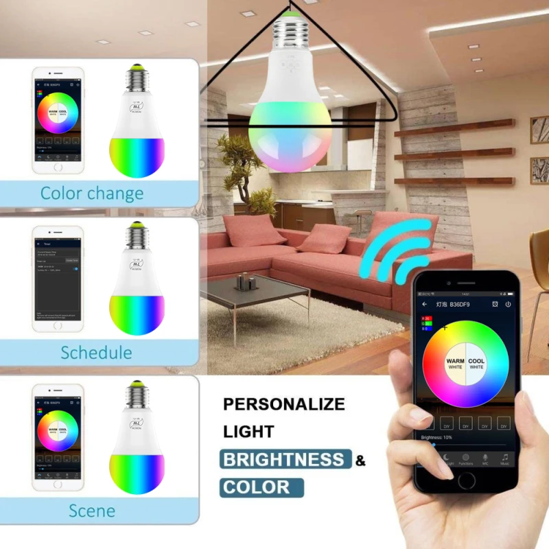 

Dropship 1/4/5/10PC Smart WiFi Light Bulb RGB Magic Light Bulb Lamp Wake-Up Lights Compatible with Alexa and Google Assistant
