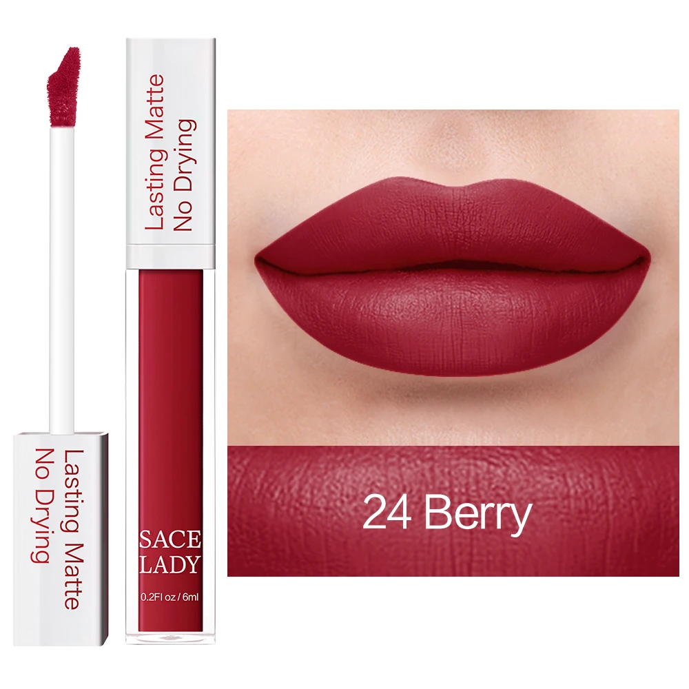 24 Berry SACE LADY стойкая губная помада, макияж, Матовая жидкая губная помада, не высыхающая, макияж, телесный, красный, пигмент, водостойкая, 23 Цвета, косметика - Цвет: 24 Berry