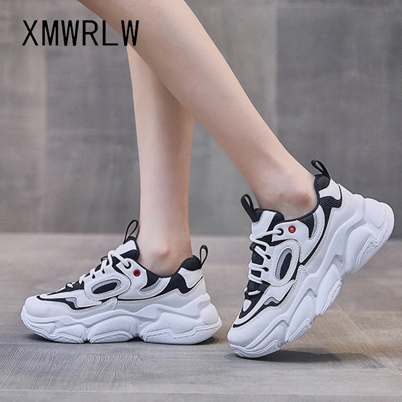 

Женские кроссовки XMWRLW, из искусственной кожи, на высоком каблуке, черные и белые, повседневные, для весны/осени, 2021