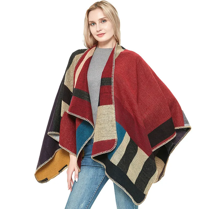 

133*137cm Women Cloak Poncho Wool Cashmere Capes Shawl Stylish and Elegant Vintage Geometric Print Scarf Dropshipping