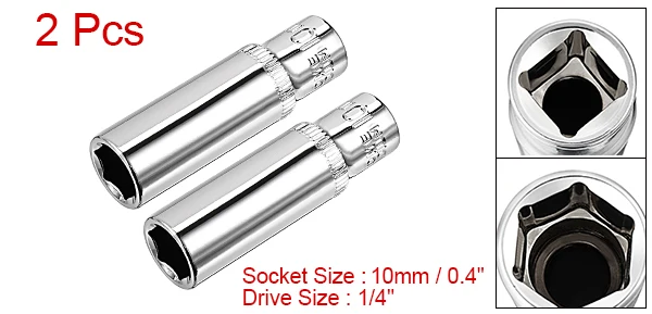 10mm 2pcs Uxcell 2 шт. 4 шт. 1/4 дюймовый накопитель, 4 мм, 5 мм, 7 мм, 8 мм, 9 мм, 10 мм, 12 мм, 13 мм хром-ванадиевая 6-точечный глубокое гнездо метрических ockets - Цвет: 10mm 2pcs
