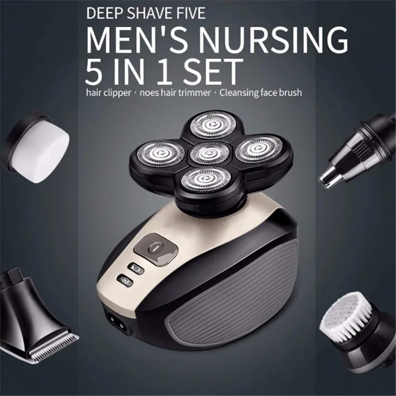 

5 in 1 Rechargeable Electric Shaver Five Floating Heads Razors Hair Clipper Nose Ear Hair Trimmer Men Facial Cleaning Brush