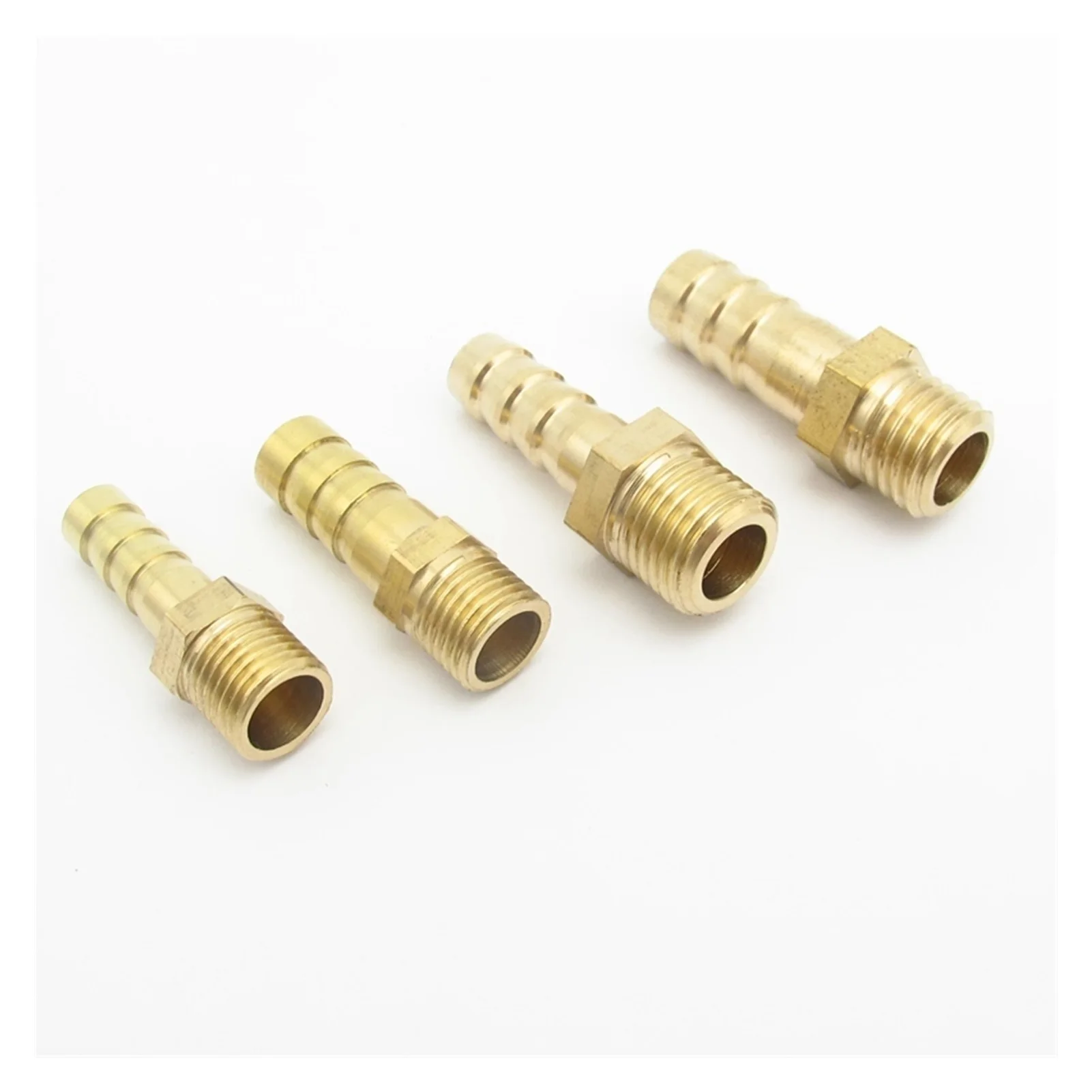 

4pcs Brass Pipe Fitting Coupler Connector Adapter Splicer, 4mm 6mm 8mm 10mm OD Hose Barb x M8 M10 M12 Metric Male Thread