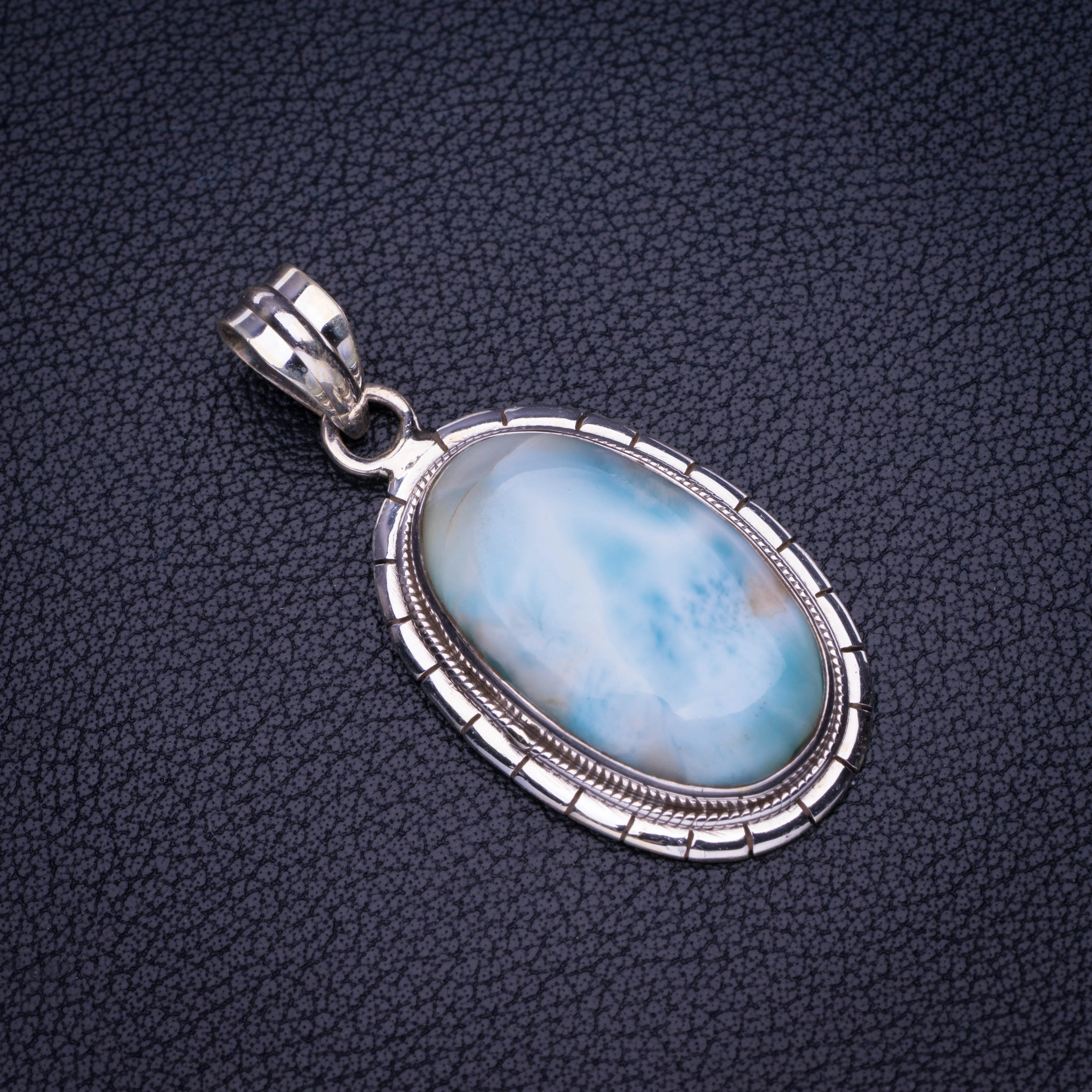 

StarGems Natural Caribbean Larimar Handmade 925 Sterling Silver Pendant 1.75" E3608